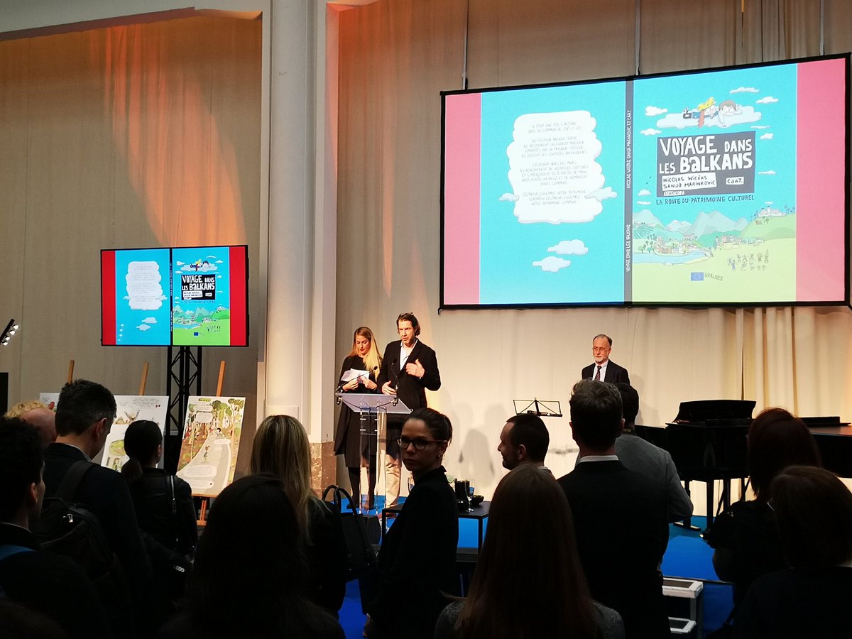 BalkanTrafik's tweet photo. Yesterday, we had a pleasure to participate at the event "EU &amp; Western Balkans. Connected by Culture", organized by the EEAS. Our director Nicolas Wieërs presented the comic book about W. #Balkans and explained how Balkan Trafik uses culture to connect people of the region! #EU https://t.co/rplq8FMhVo