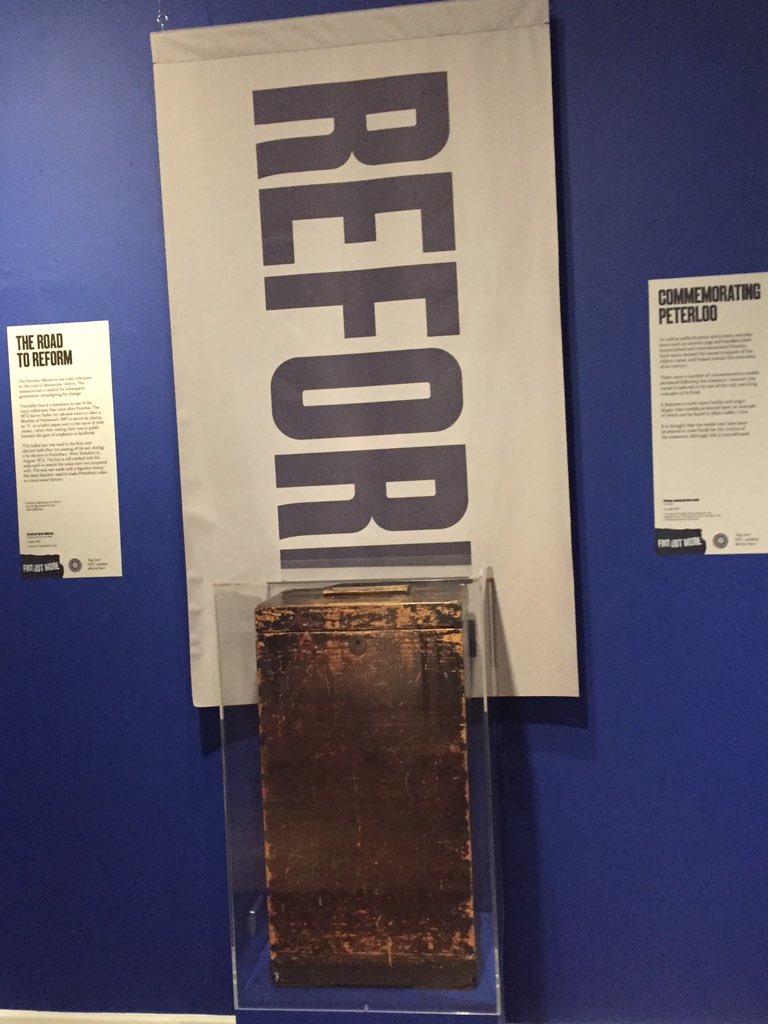 ManCathedral's tweet photo. In 1872 Secret Ballot Act allowed voters to elect an MP in secret. The box was used in the first ever election held after the passing of the act. Amazing to see the box on display @phmmr. #PHMPeterloo #Peterloo2019 #MCRcultureswap #EnglishTourismWeek19 https://t.co/0oce6jLJzO