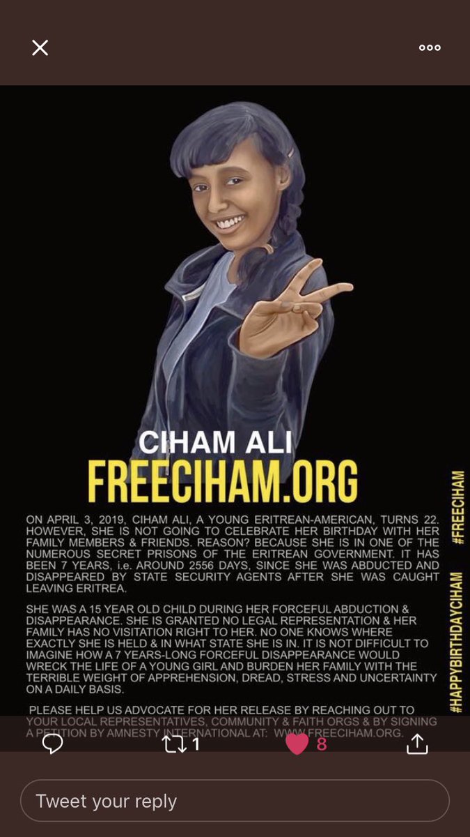 #freeCiham #FreeErimias #Medhanie  #FreeAster #FreeBitweded #FreeJoshua..... How many more Frees until this madness ends? #Yiakil.  #HappyBirthdayCiham #Eritrea