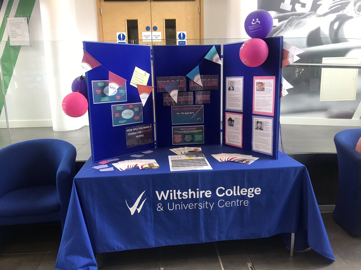 WiltsColl's tweet photo. As part of #worldautismawarnessweek, we have displays across our 4 campuses in a bid to raise awareness for autism. Pick up a leaflet for more information & take part in the quizzes!😄 #wiltscoll #itstartshere #waaw #autismawareness https://t.co/14Hzv6L2o4