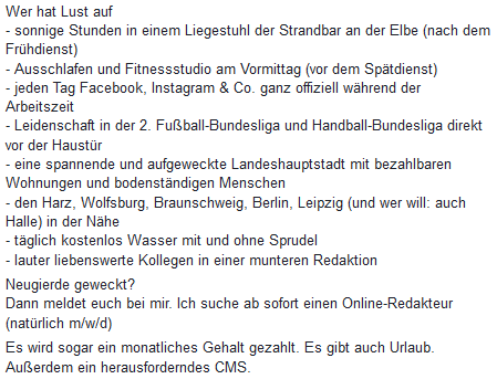 TiloWinkler's tweet photo. Falls ihr jemand kennt, der jemand kennt...
#Job in #Magdeburg @Volksstimme #digital #Online #Redakteur https://t.co/xSPgCvsRlH