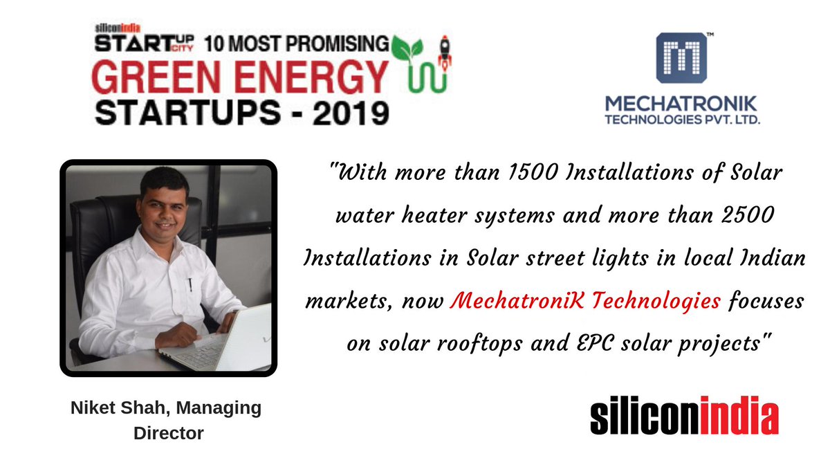 SINewsUpdates's tweet photo. Mechatronik Technologies is one of the best Green Energy #Startups - 2019 which is a #SolarEnergySolution provider, specializing in #SolarPV projects execution for Industry, Commercial and Residential
Must Read: Shaping the #Solar Revolution < https://t.co/vGm44A7v0A > https://t.co/dxKwKOZry2