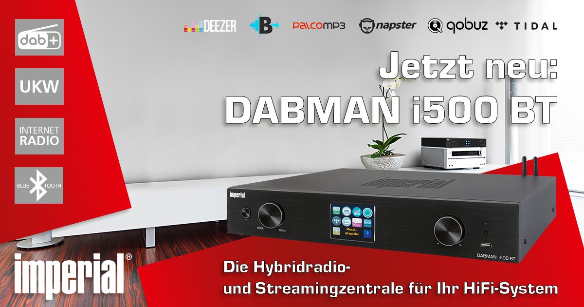 TelestarDigital's tweet photo. Der neue IMPERIAL DABMAN i500 BT - die ideale Ergänzung für jedes HiFi System #imperial #dabplus #streamingpower https://t.co/Pk8J9culaE