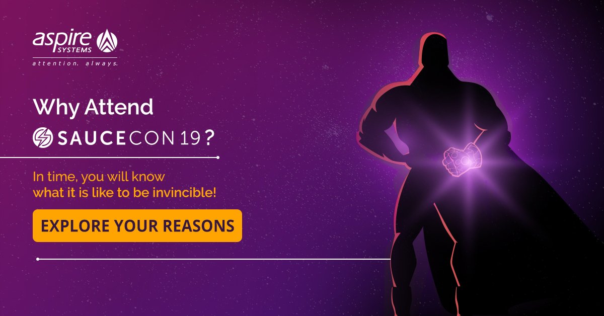 AspireSystems's tweet photo. Do you want to #redefine your business with #testautomation ? Be a part of #SauceCon19 and know what it is like to be invincible!
To know more, please visit πhttps://t.co/zlBnUJeQTV #qualityengineering #testingmarvel #hypertesting https://t.co/WBmydknlYj