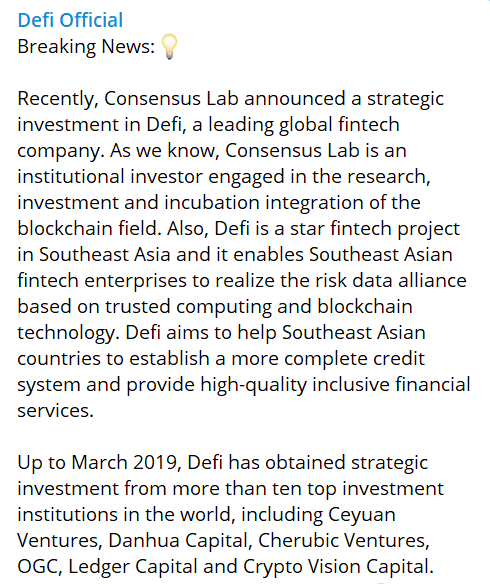 DefiLab's tweet photo. Recently, #ConsensusLab announced a strategic investment in #Defi, a leading global #fintech company. 📡📡 https://t.co/aoXVseqf8Y