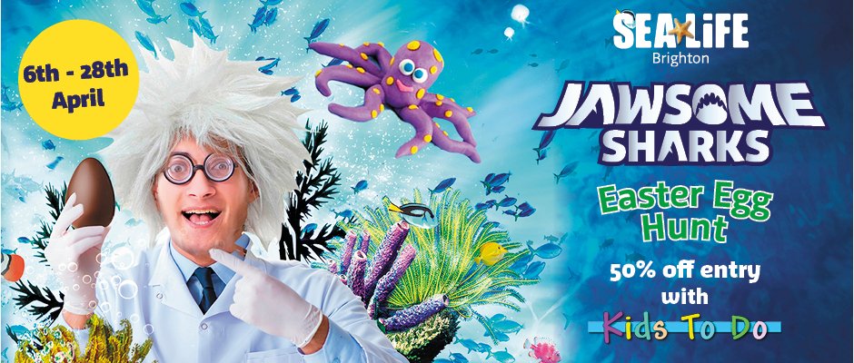 kidstodo's tweet photo. This Easter @SEALIFEBrighton embark on an Easter Egg Hunt like no other! Discover  all about shark eggs and win yourself a tasty Easter treat! 6th - 28th April. Don't forget your kidstodo voucher to receive 50% off!!!  https://t.co/QtFeU7Po7i #Easter2019 #eastereggs https://t.co/INcCyN8adQ