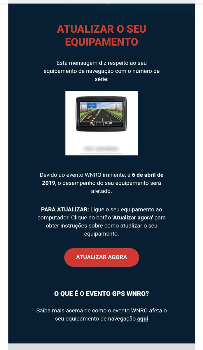 VOSTPT's tweet photo. ℹ️🗺️ Não é uma mentira do 1 de Abril, nem uma notícia falsa: Os modelos mais antigos de #GPS vão ser afectados a partir de 6 de Abril pelo chamado "Week Number Rollover" #WNRO. Se receberes uma mensagem semelhante a esta faz o upgrade do teu equipamento 🗺️ℹ️ https://t.co/o7OTNcAmYv
