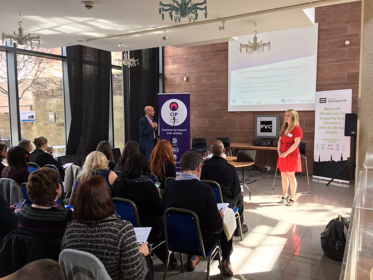 _EricHodges's tweet photo. @tembosaba and Sarah Mitton from @ClarionFutures take to stage to share with #coventry at our @cip_impact event. However greatest value is definitely within the audience & the amazing breadth of skills and knowledge attendees have. #cipimpact https://t.co/eaUaPn20KR