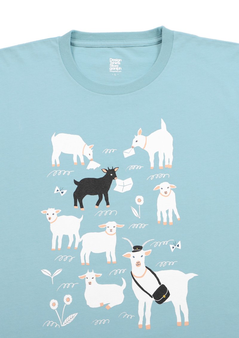 新作Tシャツ【リトル ゴーツ】草ではなくお手紙を食べちゃってるヤギ
