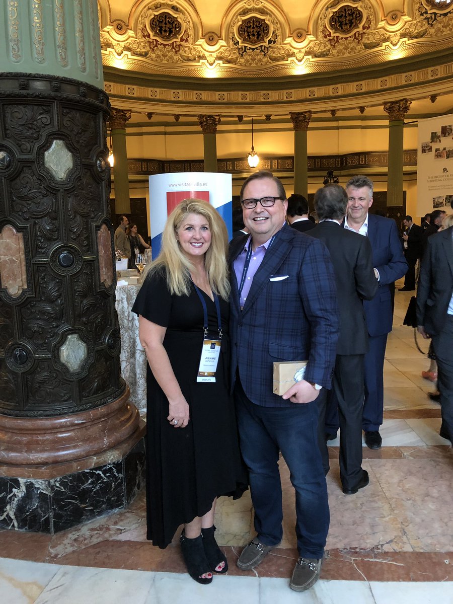 JetPinkVacation's tweet photo. Two of JetPink’s founders, Julie Datwyler &amp; Curt Datwyler, are at the World Travel &amp; Tourism Council’s Global Summit in Spain! Welcome Reception at the Casino in Seville. https://t.co/HMScc7NqjX
