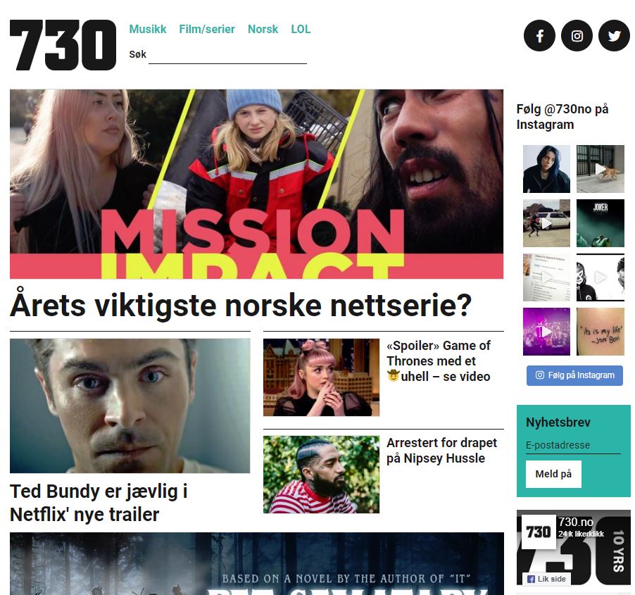 "Serien treffer målgruppen godt og lanseres på et utrolig godt tidspunkt med tanke på den Greta Thunberg-inspirerte skolestreiken for klima. En av årets viktigste serier? Vi stemmer ja!"

<a href="/730no/">730.no</a> anbefaler alle å se MISSION IMPACT. Se serien: missionimpact.no