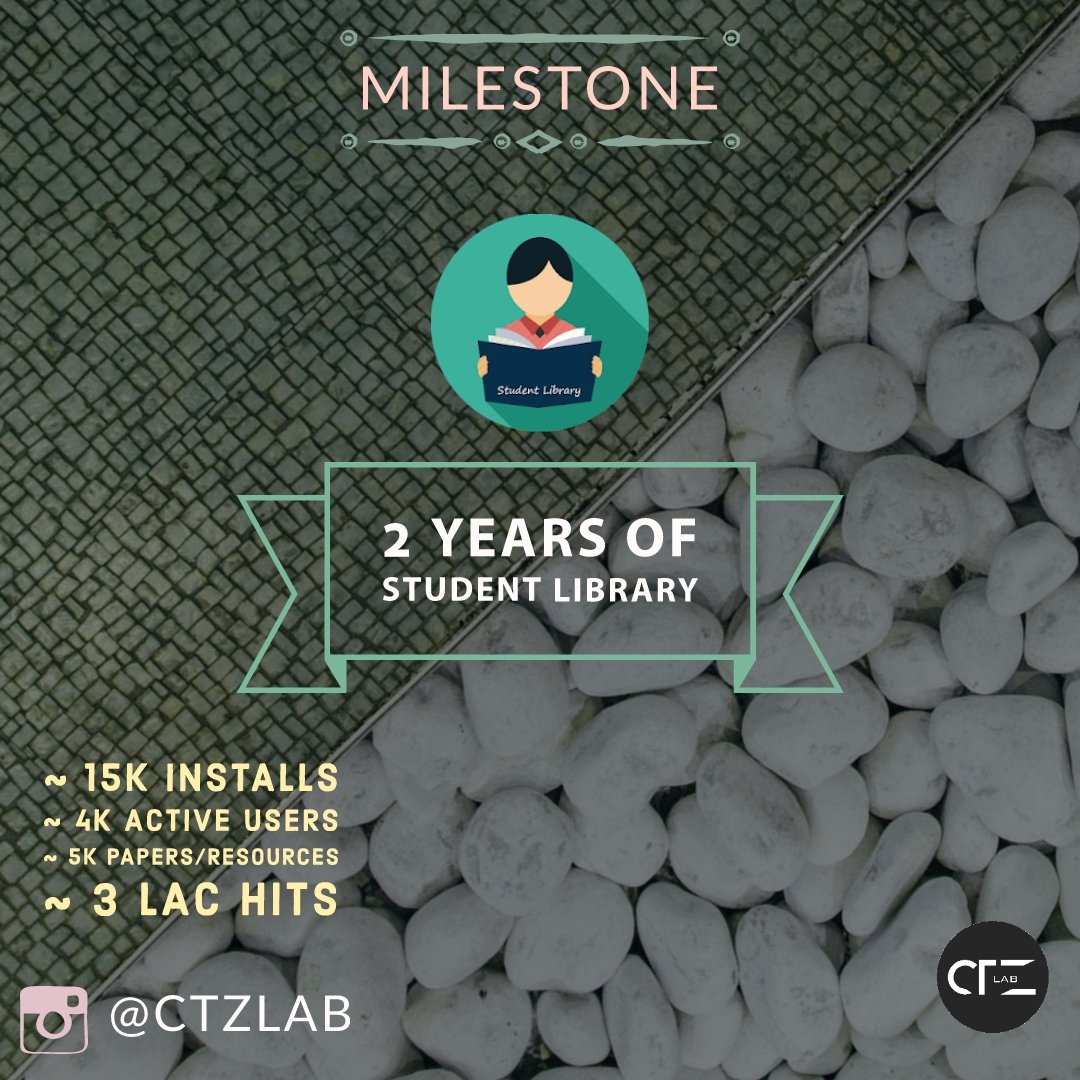 labctz's tweet photo. 300K hits, 15K installs, and 4K active users.. Today we celebrate 2 yrs of Student Library ! 🎂🎂#StudentLibrary #YCCE #Nagpur #PlayStore #App https://t.co/DlhxFYHkpr