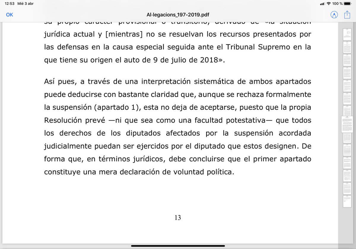 JACS_JaumeACS's tweet image. Les al·legacions del Parlament oposant-se al recurs d’empara del President @KRLS contra la decisió de la Mesa de suspendre’l com a Diputat (malgrat que el Ple havia decidit el contrari), demostren que calia interposar el recurs sí o sí
