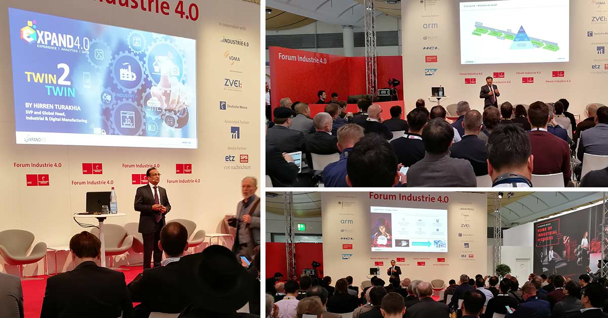 HCLGeometricPLM's tweet photo. #LiveNow! Catch Hirren Turakhia, global head of Industrial and Digital Mfg, HCL is giving session on “Twin2Twin – A New Paradigm in Enterprise Digital Transformation”. Join in to hear @Hall 8, stand D17 #HM19 #EXPAND40 https://t.co/sFp3txPqLQ