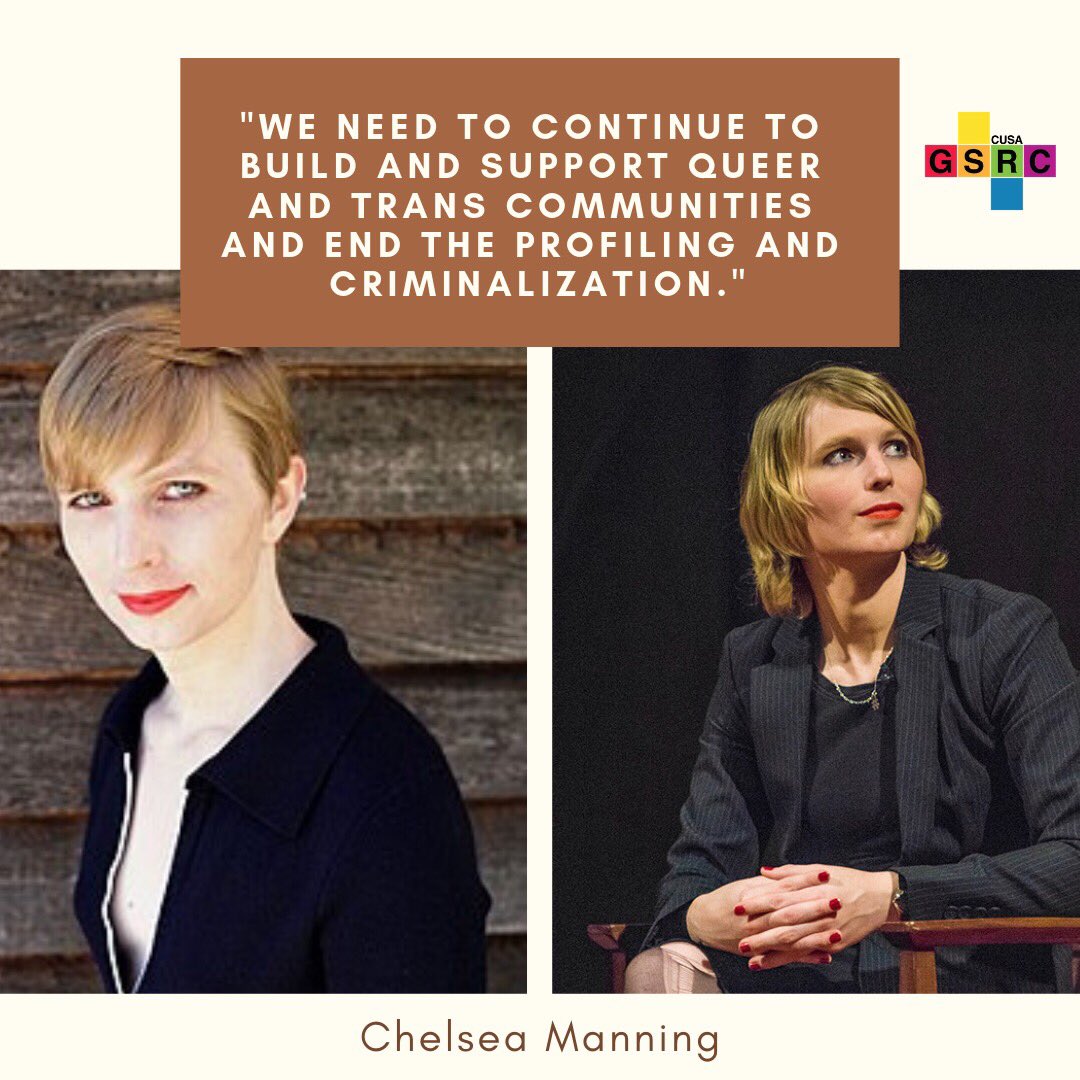 cusagsrc's tweet image. Quote of the Week: “We need to continue to build and support queer and trans communities and end the profiling and criminalization.” Chelsea Manning 🏳️‍🌈
•
[image description] left to right. Chelsea with short hair. Chelsea in business attire.
