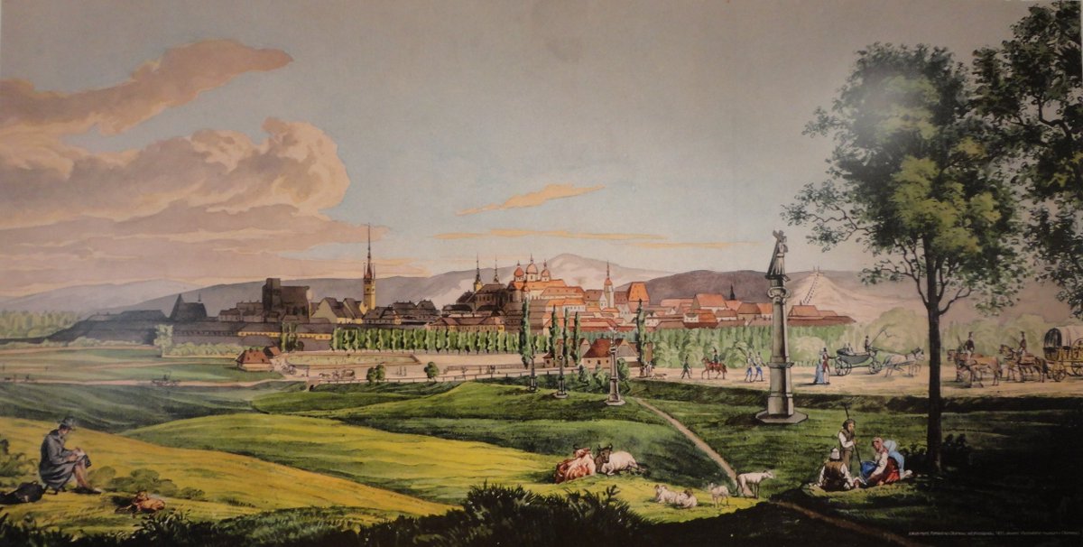 Jakob Hyrtl, Pohled na Olomouc od jihozápadu, 1835, akvarel, Vlastivědné muzeum v Olomouci