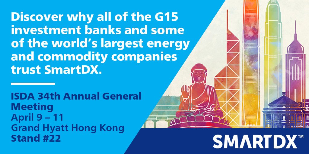 CCMInnovators's tweet photo. Next week our #SMARTDX team will be in Hong Kong for the @ISDAConferences 34th #isdaagm! Stop by stand 22 to discover why we're trusted by all of the G15 #investmentbanks and some of the world’s largest energy and commodity companies. https://t.co/0bRRl5XRbG https://t.co/2r8v2Nkfj2