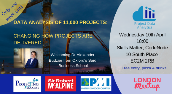 pdacommunity's tweet photo. 1 week left until our London meetup. Spaces are limited to hear Dr  Alexander Budzier from Said Business School talk about the power of data to transform project delivery. https://t.co/Lgpp8infIl
#projectdataanalytics #meetup 
Projecting Success Ltd  Sir Robert McAlpine https://t.co/p9axmWQBYC