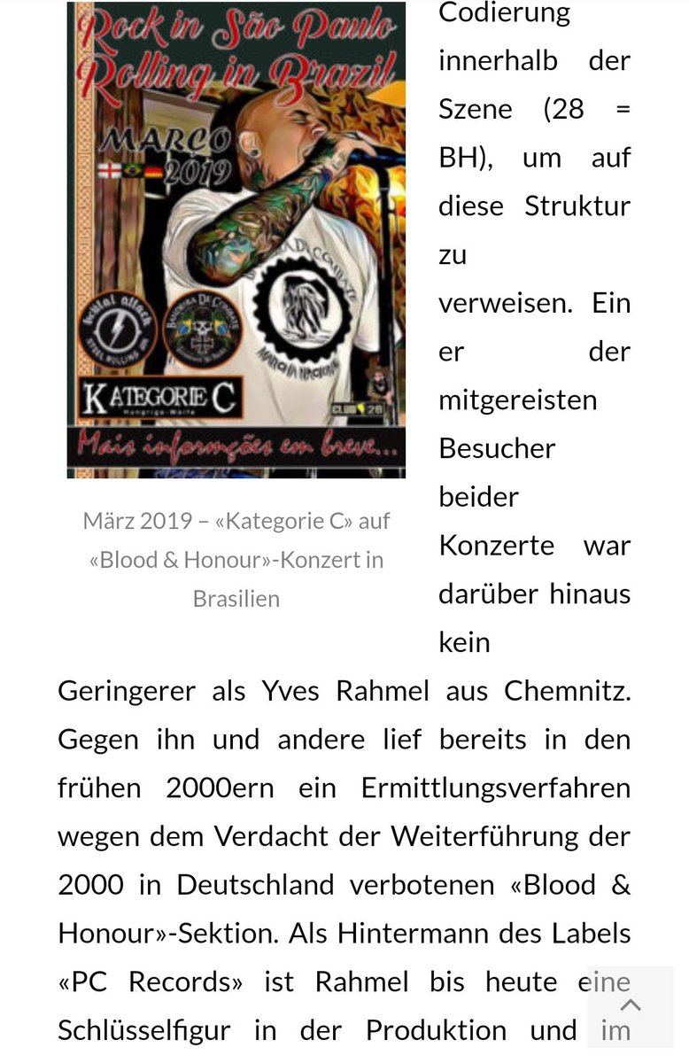 moenchtim's tweet photo. Laut @ExifRecherche spielte die #Rechtsrock-Band "Kategorie C" im März bei zwei Konzerten in Brasilien und Chile, bei denen auch der #Chemnitz|er Neonazi Yves #Rahmel anwesend war. Rahmel ist Gründer des bundesweit agierenden Rechtsrocklabels "PC-Records". https://t.co/N9vmuAVvYX https://t.co/17mErep8jK