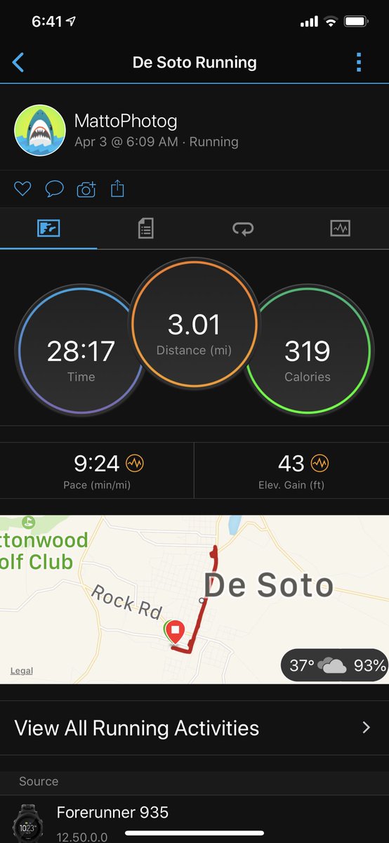 Mattophotog's tweet photo. Continuing the road to recovery. Knee still ok so far, and speed is slowly coming back. Still haven’t done more than a 6 miler but I am getting there. #Run4Brandon #CureDMD https://t.co/hfkHuKtx9G