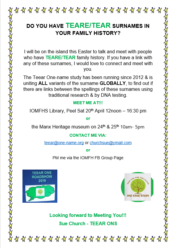 ChurchSue48's tweet photo. The 2019 TEEAR ONS will be on the Isle of Man from 19th - 25th April. #Teear #Tear #Teare #Teer #McTear

Pop over and say 'Hello' or see me at one of the locations mentioned. 

Feel Free to SHARE https://t.co/SYeH9cjpxl