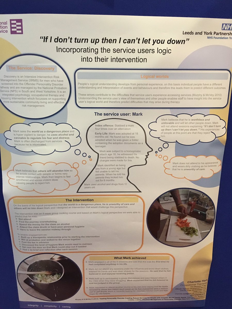 A great poster by an ex-colleague about engagement with men we worked with.Interesting to think of the logical errors we make as staff and what is logic to 1 person is different to the next. Fab to see how occupation can support the men with building relationships too #bigspd19