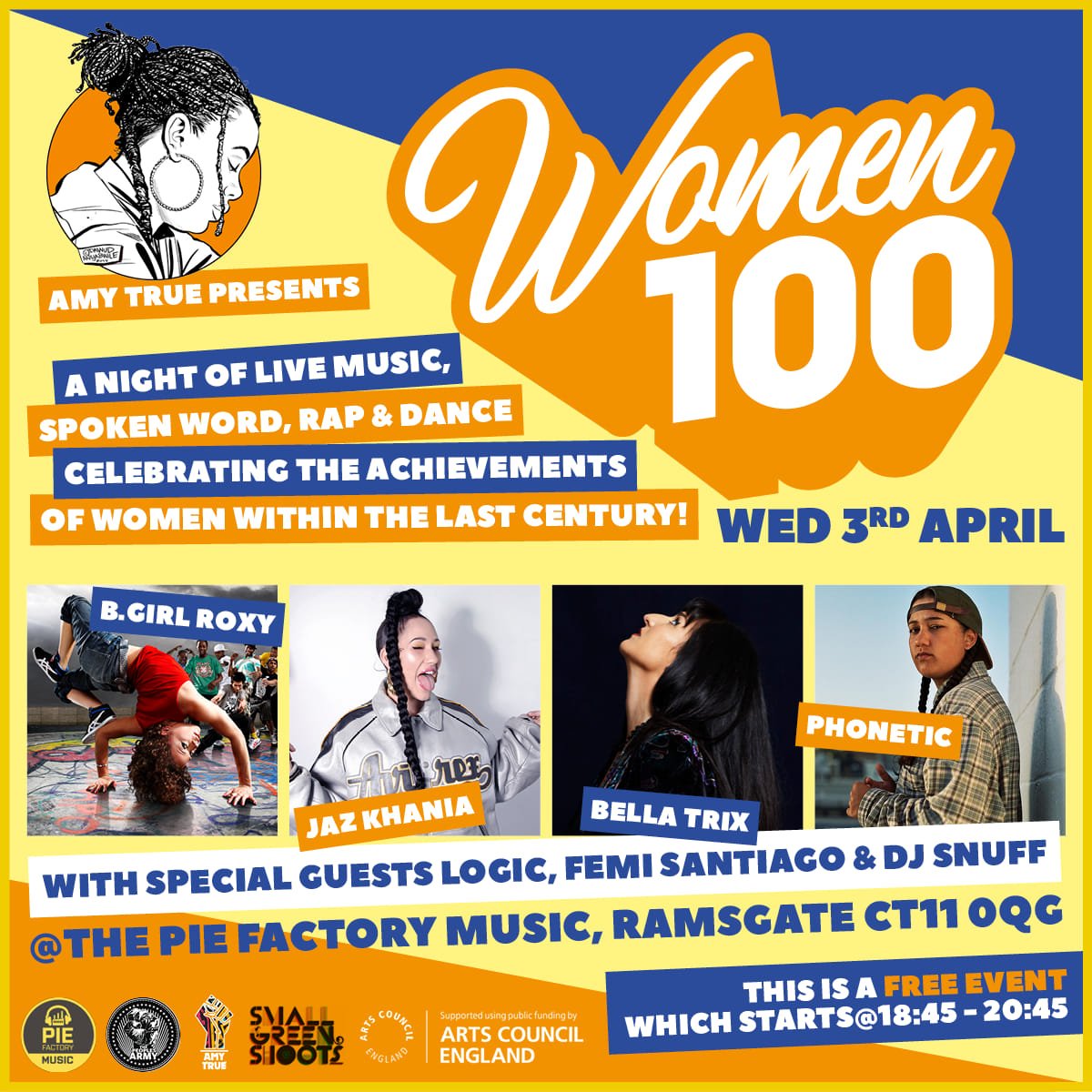 TODAY!! <a href="/Amy_True/">Amy True</a> <a href="/Bellatrix_Music/">Bellatrix</a> <a href="/RoxyDonut/">Bgirl Roxy</a> <a href="/JazKahina/">Jaz Kahina ⵣ</a> @Phonetic_Artist <a href="/LogicArmy/">Logic</a> @SantiMusic @DJSnuffOne <a href="/GlobalFaction/">GlobalFaction</a> <a href="/smallgreensh00t/">Small Green Shoots🌱</a> <a href="/BritishArts/">British Council Arts</a> @PieFactoryMusic #Women100