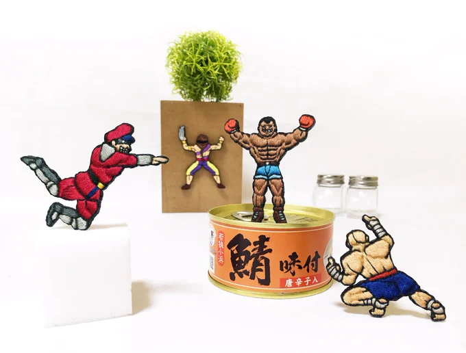 スト2 四天王の刺繍ブローチ完成しました!#streetfighter #モノグサ刺繍それにしてもこの四天王、ノリノリである。 