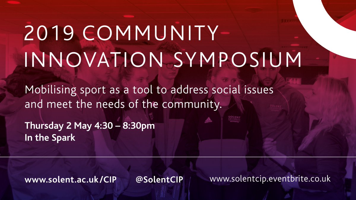 SolentCIP's tweet image. Join us at @solentuni for the 2019 Community Innovation Symposium!

Explore how our students are utilising sport and physical activity to address identified 'social issues' within local communities.

Tickets are available free here: solentcip.eventbrite.co.uk