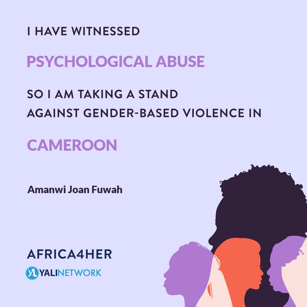 I stand against all forms of Gender Based Violence....most especially that which is unseen.  #psychologicalabuse 
#AFRICA4HER
#YALI