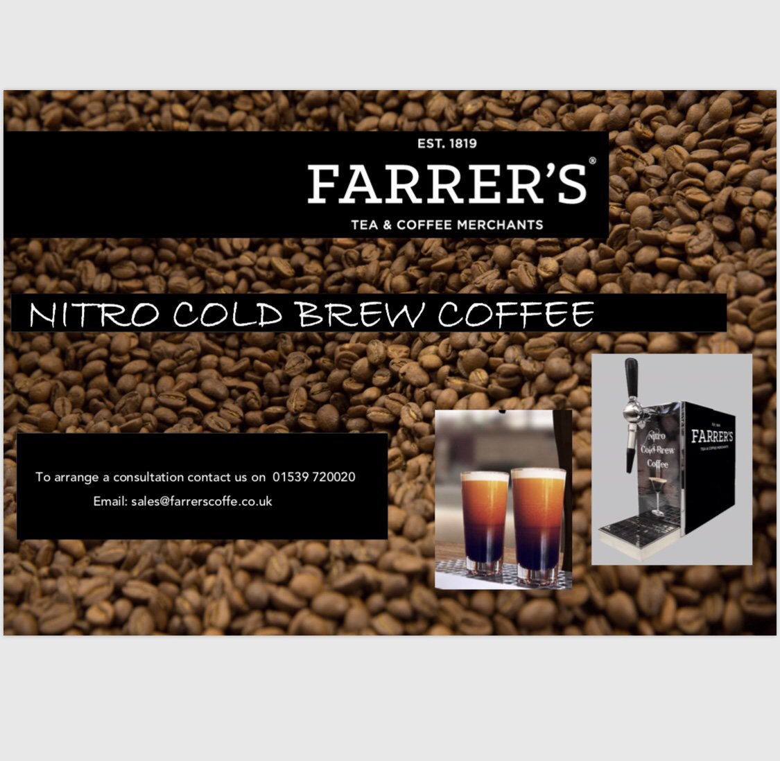 It’s here Farrer’s Nitro Cold Brew Coffee and Dispensing Stations. For more information contact our sales team sales@farrerscoffee.co.uk #nitrocumbria #coldbrewcumbria #latestinthelakes #since1819