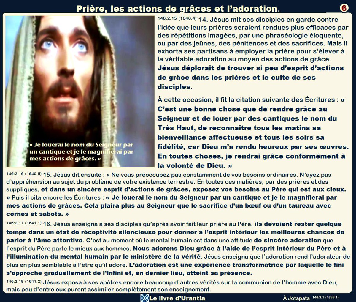 UrantiaSomos's tweet photo. @Pontifex_fr « C’est une bonne chose que de rendre grâce au #Seigneur et de louer par des cantiques le nom du Très Haut, de reconnaitre tous les matins sa #bienveillance #affectueuse et tous les soirs sa #fidélité, car #Dieu m’a rendu heureux par ses œuvres. ... »
#Jesus
#Quaresima https://t.co/hJhahA5HB5