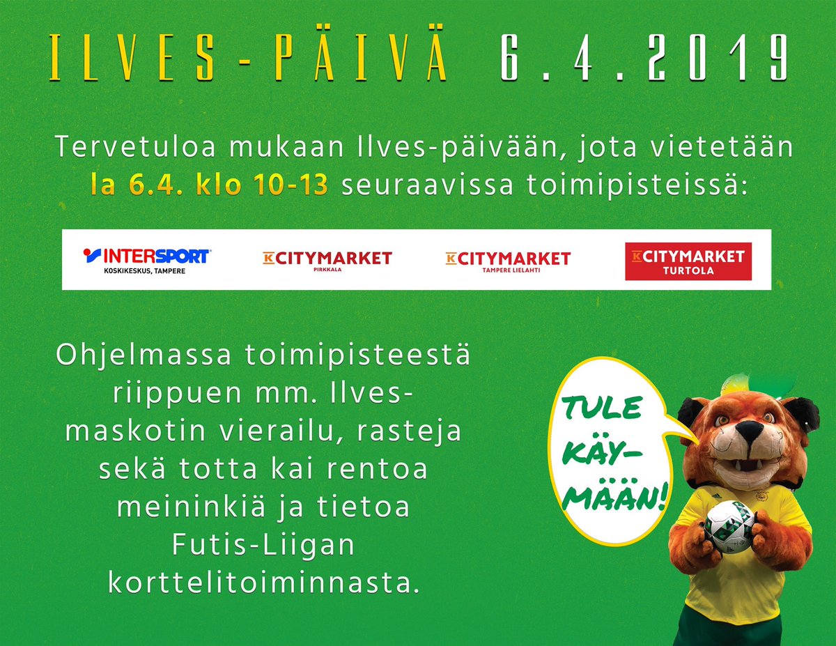 #Ilvespäivä:nä tapahtuu, tule mukaan! Lisätiedot kuvassa. #Ilves #IlvesFutisLiiga #keltavihreä
