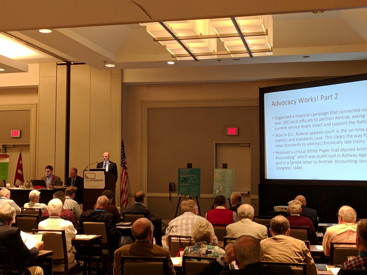 narprail's tweet photo. Advocacy Works! Rail Passengers President Jim Mathews opens the last day of #RailNation with his 2019 Presidential Report. #railnationdc #blueprint2020 https://t.co/r0W7rBfRb5