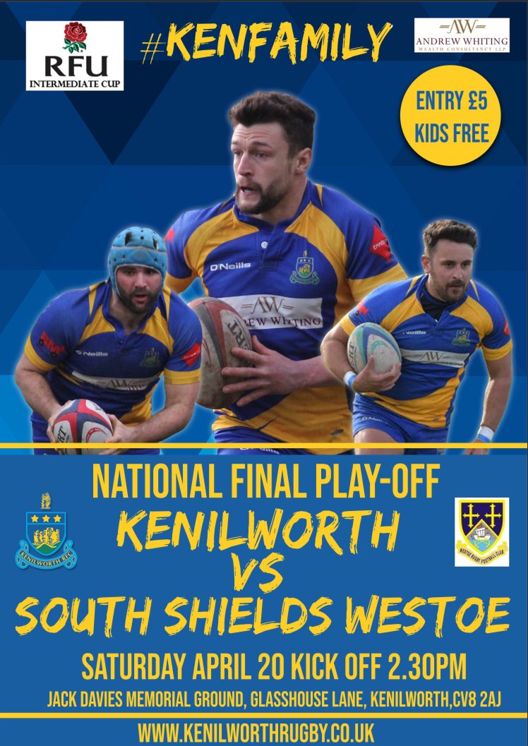 kenilworthrugby's tweet photo. The mighty Kenilworth RFC have reached the National Intermediate Cup semi-final, and are now only one game away from the final, which is to be played at Twickenham!

Sat, 20th April, 2.30pm. Glasshouse Lane. See you there! https://t.co/gAbaFL8neJ