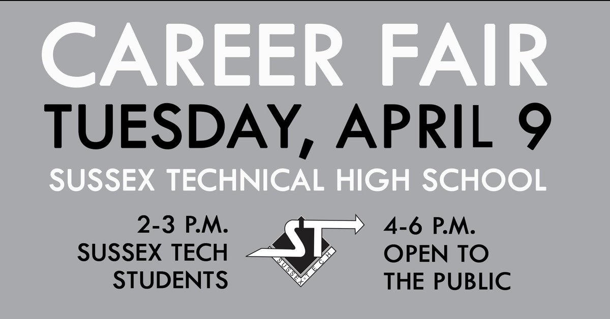 SussexTech's tweet image. Meet nearly 40 local employers looking to hire at our Career Fair on April 9 from 4-6 p.m.! List: sussexvt.k12.de.us/highschool/nea… 

#jobsde #dejobs #netde #edude