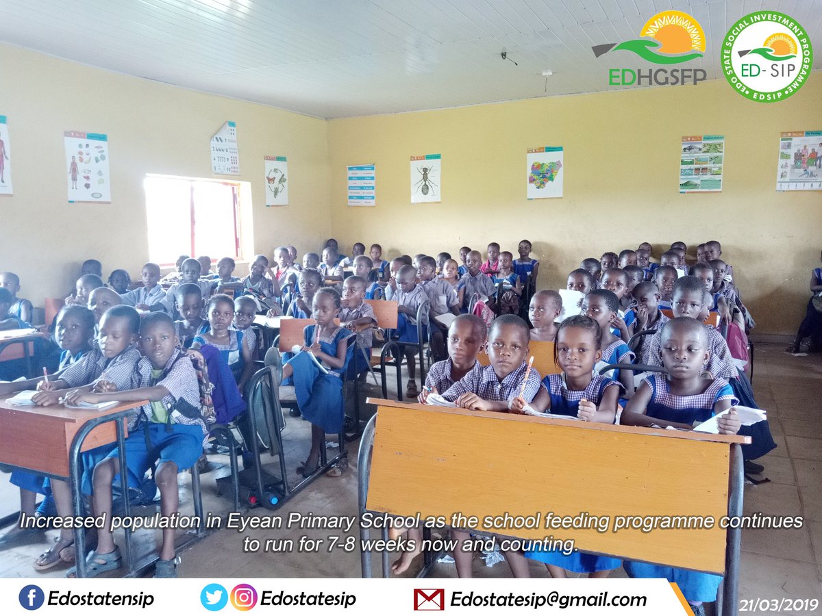 EdoStateSIP's tweet photo. Eyean Primary School pupils in an exciting moment after enjoying a balanced meal which is provided on a daily basis by the ongoing school feeding programme powered by the federal government and Edo state government
#edsip #nhgsfp #edhgsfp #npowerng #npoweredostate #godwinobaseki https://t.co/2N7w7dSkfd