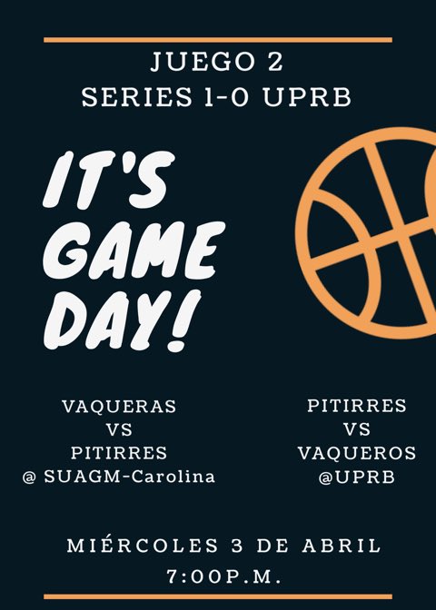 #LAIBasket 🏀

¡Buscan el pase a la semifinal! 

Los quintetos de <a href="/UPRBBasketball1/">UPRB Basketball</a> buscan hoy sumar la victoria que los llevaría a la semifinal. 

Vaqueras vs Pitirres 
7:00p.m.📍SUAGM- Carolina 

Pitirres vs Vaqueros 
7:00p.m.📍UPRB 

#SangreAzul #TeamUPRB #GoBlue
