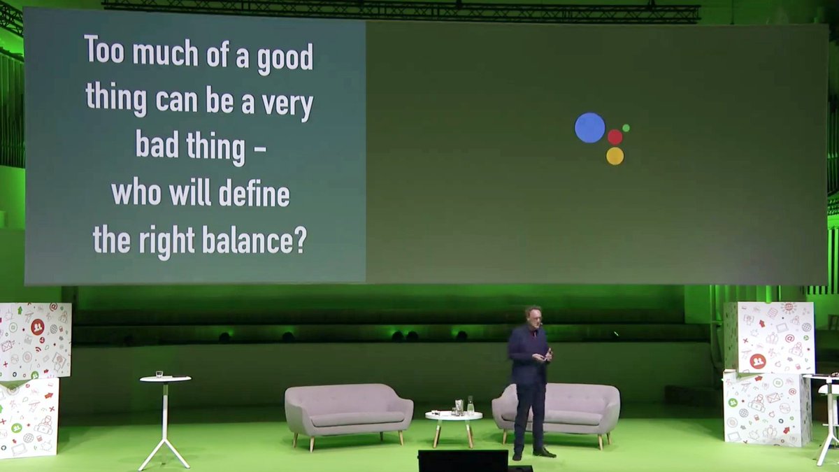 "Too much of a good thing can be a very bad thing" - when e.g. Google assistant will do almost everything for us, do we become unskilled? What skills are such that we shouldn't or don't want to forget as individuals or as a society? #alisttodo #kevathumaus <a href="/gleonhard/">Gerd Leonhard</a> #AI #future