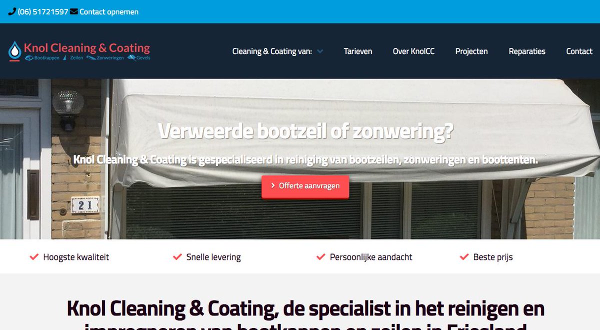 Case: Knol Cleaning &amp; Coating. Voor het bedrijf uit Bolsward, gespecialiseerd in het schoonmaken en coaten van zeilen, heb ik de nieuwe website gerealiseerd. Bekijk de website hier knolcc.nl/?utm_source=tw…