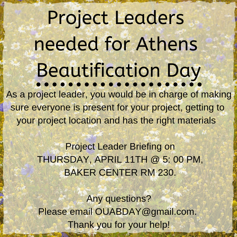 ServeAthens's tweet photo. Looking for a Leadership opportunity? Athens Beautification Day is looking for project leaders. If you are interested there is an information session and the registration is open on our website.

https://t.co/QjzJLMOyhL https://t.co/64uLXVkUPP