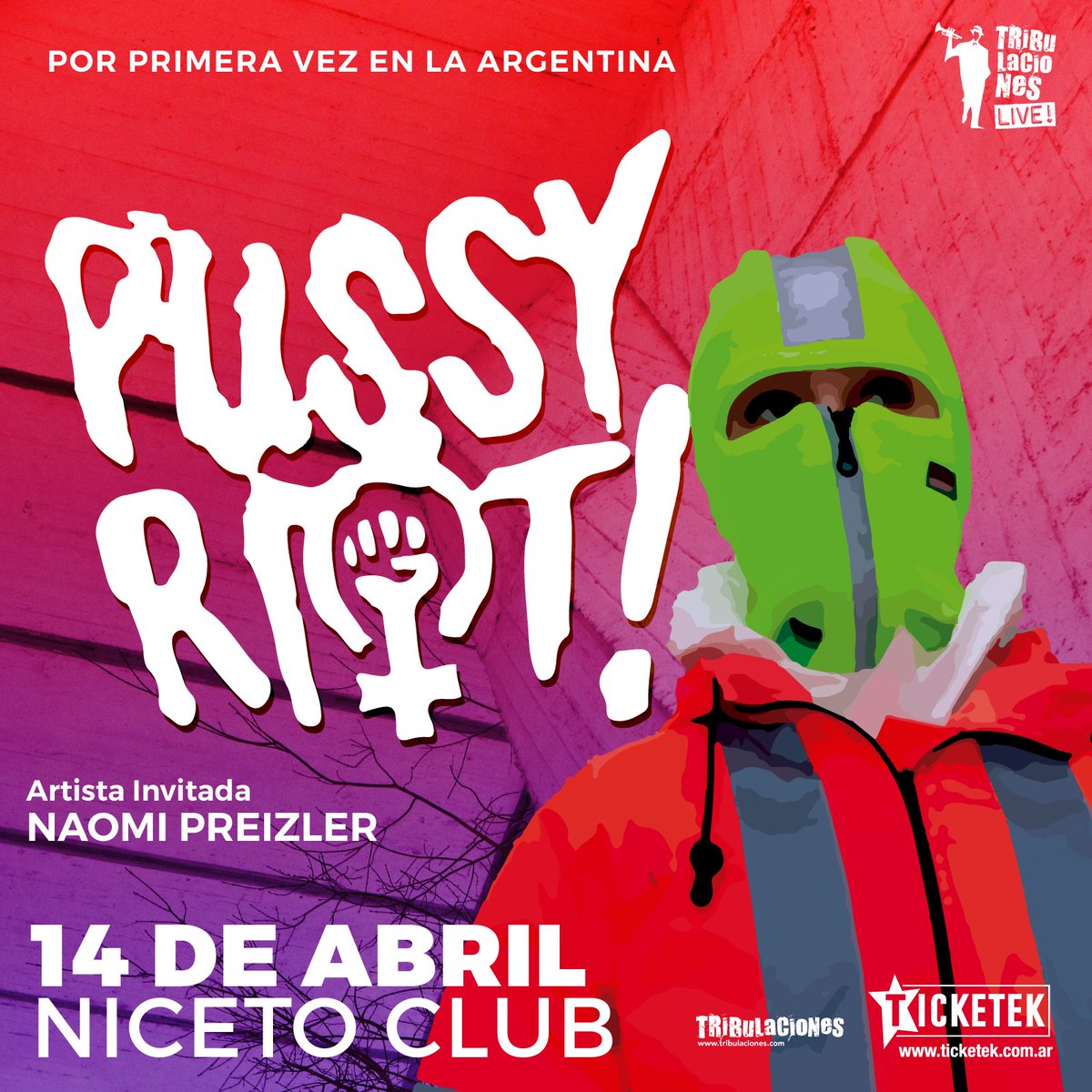 futurockOk's tweet photo. 🎁Sorteamos un par de entradas de entradas para ir a ver a las PUSSY RIOT por primera vez en argentina el domingo 14 de abril en @NicetoClub 👊 Para participar, dale RT 🤗 https://t.co/VHIKohekFe https://t.co/CxGQC0AXWW