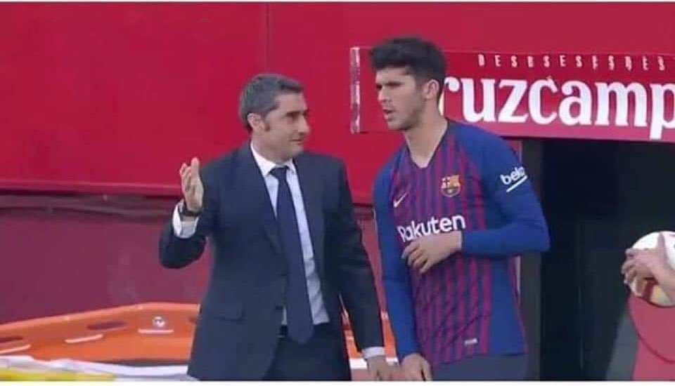 TrollFootball's tweet photo. Valverde: You know what you have to do?

Alena: No

Valverde: Me neither, tell Messi I say hi. https://t.co/dZp8Bd4hTh