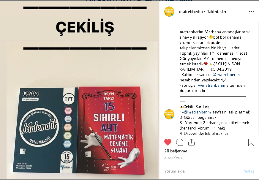MathRehberim's tweet photo. 1 adet Toprak yayınları TYT denemesi 1 adet Gür yayınları AYT denemesi çekilişi var ⚠️ÇEKİLİŞİN SON KATILIM TARİHİ; 05.04.2019
https://t.co/Mf1MGPyzGC
#matematik #tayfa2019 #tayfa2020 #tyt2019 #yks2019 #dgs2019 #tayfa2005 #aile #cocuk #ders #okul https://t.co/SUutoMNx5F