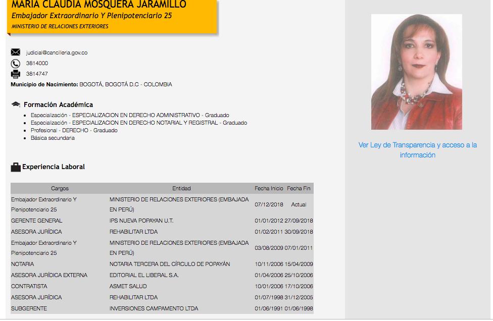 6. María Claudia Mosquera, amiga personal de  @AlvaroUribeVel, padrino además de uno de sus hijos, fue nombrada Embajadora de Colombia en Perú, sin hacer parte de la carrera diplomática y consular. Su anterior experiencia diplomática, se dio también por designación de Uribe.