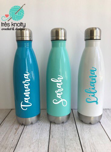TresKnotty's tweet photo. New #personalized #stainlesssteelwaterbottles now available in a variety of colors! Go #plasticfree with these stylish bottles! https://t.co/7DaCJurWBg #etsy #handmade #smallshop https://t.co/QpqSSm6tmh