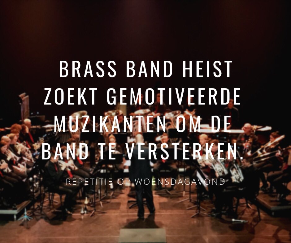 Brass Band Heist zoekt gemotiveerde muzikanten om de band te versterken. Bas, cornet, tenorhorn of slagwerker...zin om mee te musiceren met BBH? Stuur ons een PB of neem contact op met onze dirigent Bert Van Thienen! 🎵🎶