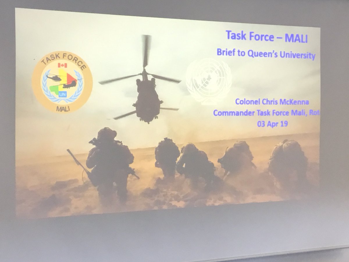 SEO_C_BEPS's tweet photo. Getting ready to watch colonel Chris McKenna discuss Canada’s role supporting the United Nations Mission in Mali with colleagues from @QueensCIDP #CIDPtalksMali #taskForceMali #MyCAF https://t.co/7UvMXsiqmm