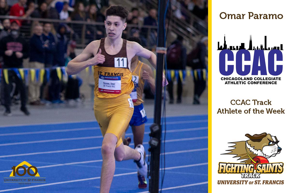 USFSaints's tweet photo. USF freshman Omar Paramo kicked off his first collegiate outdoor season with a NAIA “B” standard in the 5,000-meter race and a CCAC Track Athlete of the Week Award. #USFSaints
Read more: https://t.co/o0SDnQWYI8 https://t.co/QutYH35QsF