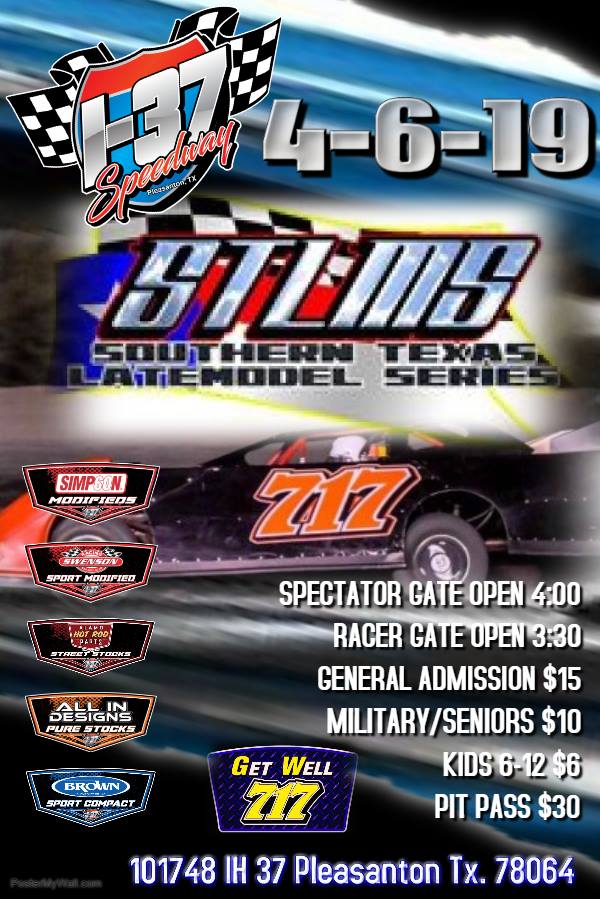 BIG SHOW: You don't want to miss this Saturday night's program (April 6), headlined by the cars &amp; stars of <a href="/TexasLateModel/">Southern Touring Late Model Series</a> !!  Kody Hardage &amp; crew do it right.  #SlinginDirt